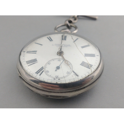 88 - UMMM Silver ?? A Gents fob watch by JOHN KELLIE of LIVERPOOL. Large 45mm faceglass cracked, winder m... 