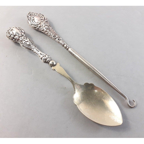 168 - Hallmarked silver handled EPNS Spoon, a silver mark handled button hook along with an assortment of ... 