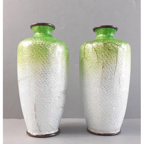 429 - A pair of charming small fish scale vases, each 13cm high.  Damage to one vase, not visible but can ... 