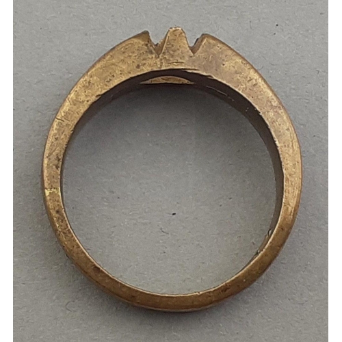 35 - A SUBSTANTIAL 18ct gold stamped ring size P weight 4.23g approx - it once had a centre stone now mis... 
