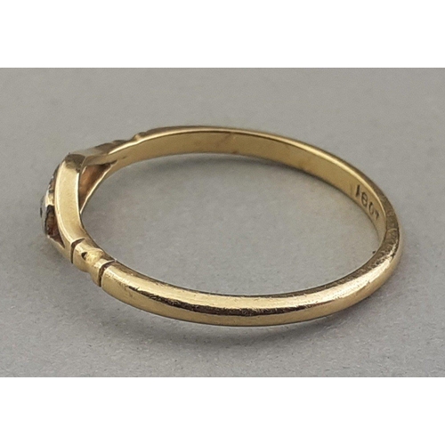 47 - An 18ct stamped ring size O with two small white stones inset - gross weight 1.68g approx#48