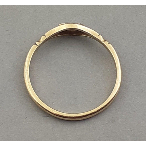 47 - An 18ct stamped ring size O with two small white stones inset - gross weight 1.68g approx#48