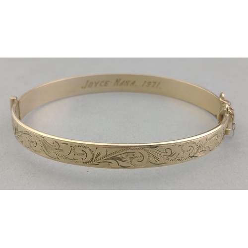 A 9ct rolled gold snap-shut bracelet with inscription - a truly quality ...