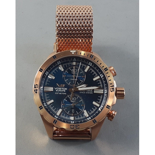 118 - Gents automatic watch VOSTOK EUROPE large gilt Almaz Space Station watch working well at valuation. ... 
