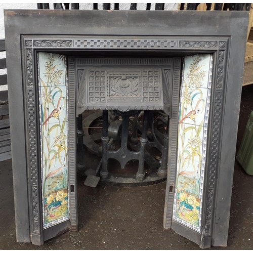 335 - An impressive cast iron Victorian FIREPLACE 100x 90cm  with ten loose inset tiles building a natural... 