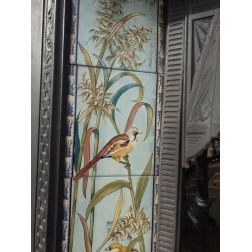 335 - An impressive cast iron Victorian FIREPLACE 100x 90cm  with ten loose inset tiles building a natural... 