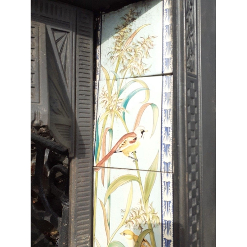 335 - An impressive cast iron Victorian FIREPLACE 100x 90cm  with ten loose inset tiles building a natural... 