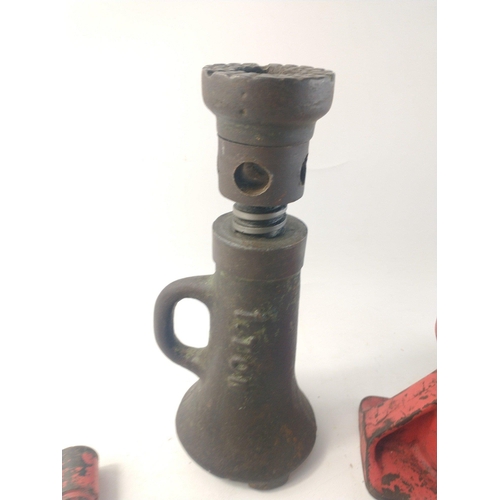 147 - A mixed lot containing three bottle jacks, hand starter etc.#193