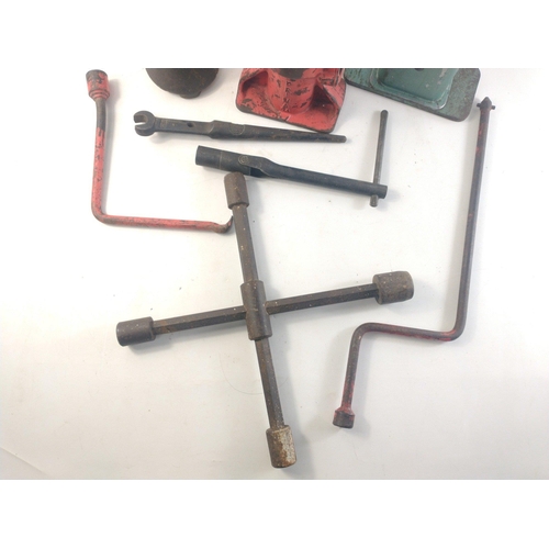 147 - A mixed lot containing three bottle jacks, hand starter etc.#193