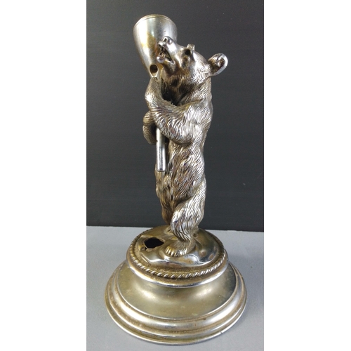 167 - VINTAGE - A well sculpted plated inkwell (?) modelled as a standing bear - height 22 cm requires som... 
