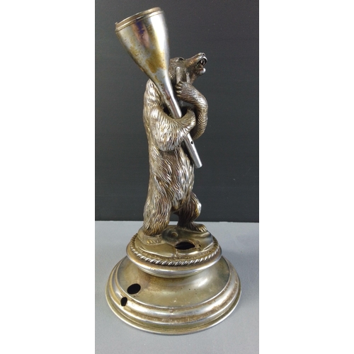 167 - VINTAGE - A well sculpted plated inkwell (?) modelled as a standing bear - height 22 cm requires som... 