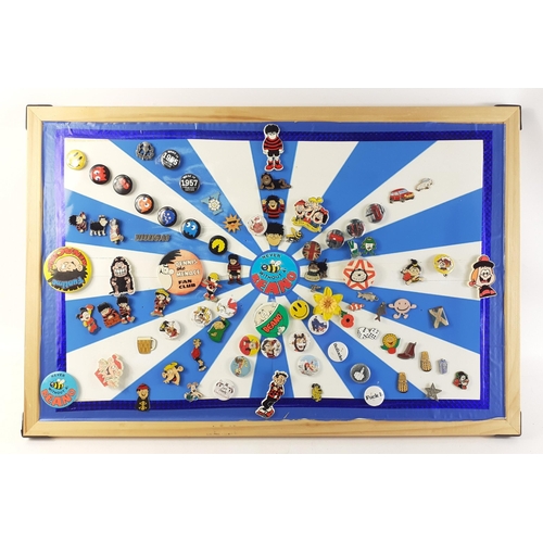 172 - A framed collection of UNUSUAL & collectible pin badges - some really comical ones!#218