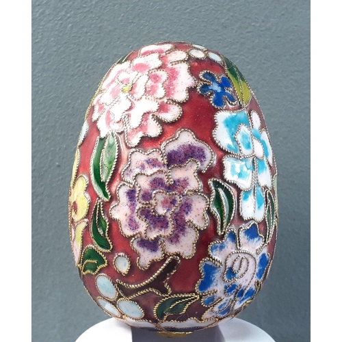180 - BEAUTIFUL CLOISONNE enamel egg in floral design - dimensions 8cm tall x 6cm diameter at the widest p... 