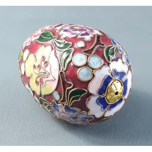 180 - BEAUTIFUL CLOISONNE enamel egg in floral design - dimensions 8cm tall x 6cm diameter at the widest p... 