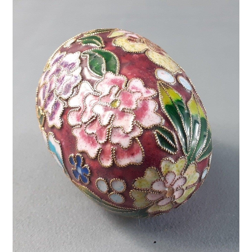 180 - BEAUTIFUL CLOISONNE enamel egg in floral design - dimensions 8cm tall x 6cm diameter at the widest p... 