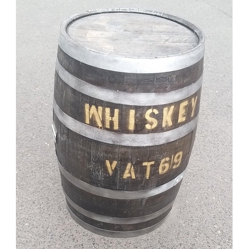 184 - FULL SIZED WHISKY BARREL with decorative 'WHISKY VAT 69' emblem - barrel is in excellent condition, ... 
