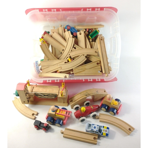 203 - A collection of wooden SWEDISH BRIO drawbridge, sports car, track, a wee train set etc#249