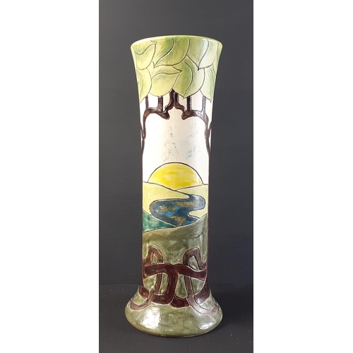 212 - A BURSLEM POTTERY handmade column vase with pastoral design, standing 26cm high approx.  No damage.#... 