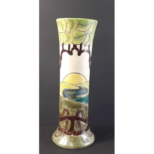 212 - A BURSLEM POTTERY handmade column vase with pastoral design, standing 26cm high approx.  No damage.#... 