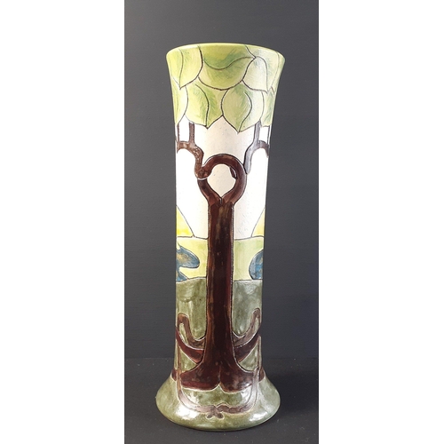 212 - A BURSLEM POTTERY handmade column vase with pastoral design, standing 26cm high approx.  No damage.#... 