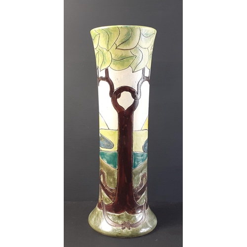 212 - A BURSLEM POTTERY handmade column vase with pastoral design, standing 26cm high approx.  No damage.#... 