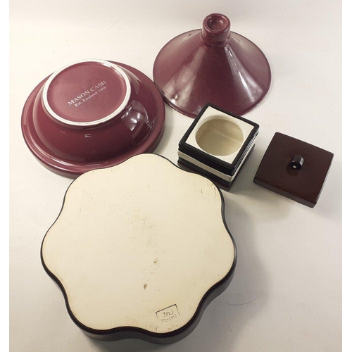 217 - A lidded TAJINE in deep purple by MASON CASH 28cm approx.  With a good quality French flan dish (min... 