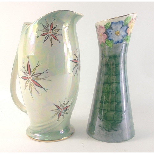 224 - VINTAGE lustre flower vase by MALING featuring a handpainted floral design - in good condition and d... 