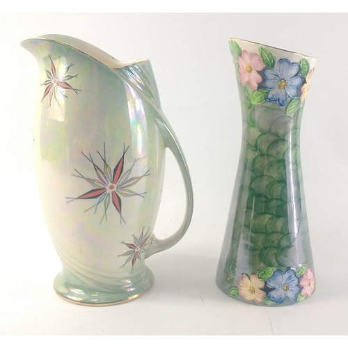 224 - VINTAGE lustre flower vase by MALING featuring a handpainted floral design - in good condition and d... 
