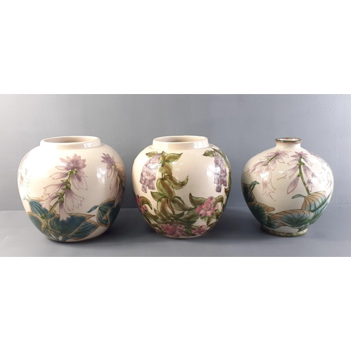 228 - Three COBRIDGE STONEWARE foxglove vases, tallest standing 19cm approx.  No damage#276