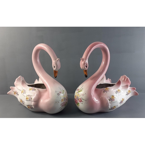 233 - Two graceful pink swan flower containers standing 30cm tall, 28cm wide approx#281