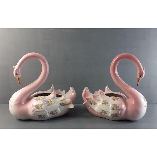 233 - Two graceful pink swan flower containers standing 30cm tall, 28cm wide approx#281