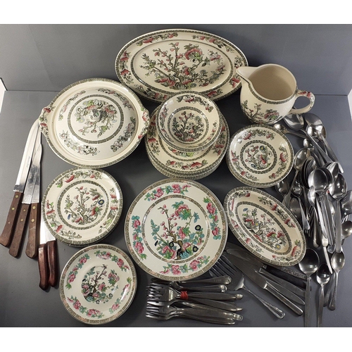 237 - A collection of INDIAN TREE Ironstone ceramics comprising vase, bowls, plates, server.  In good used... 