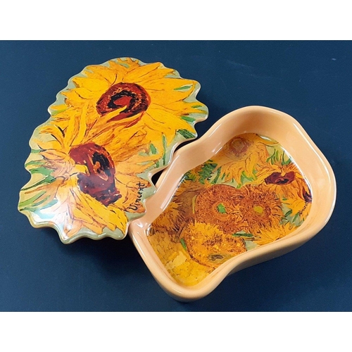 240 - JOHN BESWICK VINCENT lovely sunflower lidded trinket dish 13cm across approx.#288