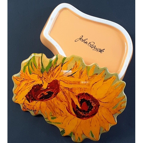 240 - JOHN BESWICK VINCENT lovely sunflower lidded trinket dish 13cm across approx.#288