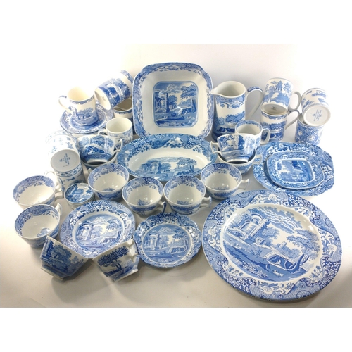 249 - Two large blue and white plates (32cm), a square SPODE bowl, SPODE teacups and saucers, plus a wide ... 