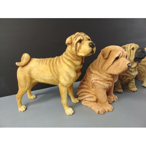 265 - FIVE Chinese SHAR PEI dog ornaments by SANDICAST and Leonardo and one other - max height 13cm approx... 