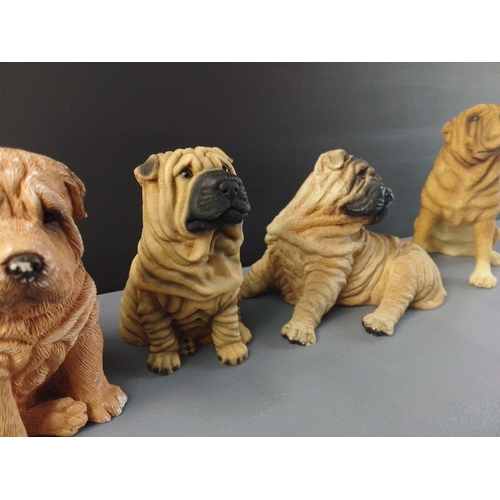 265 - FIVE Chinese SHAR PEI dog ornaments by SANDICAST and Leonardo and one other - max height 13cm approx... 