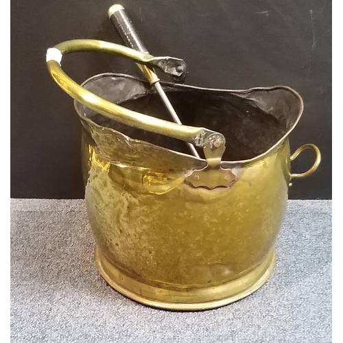 316 - Nice brass coal scuttle with poker.  Practical and decorative.#326