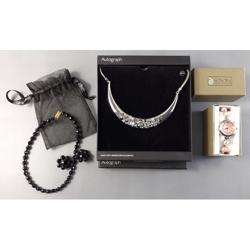 337 - A boxed ladies HONORA watch plus a boxed AUTOGRAPH silver gilt torc set with Swarovski elements and ... 