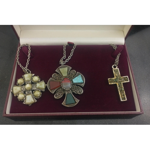 342 - Three SCOTTISH HARDSTONE pendants on chains, largest 6cm approx#357