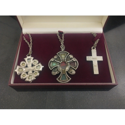 342 - Three SCOTTISH HARDSTONE pendants on chains, largest 6cm approx#357