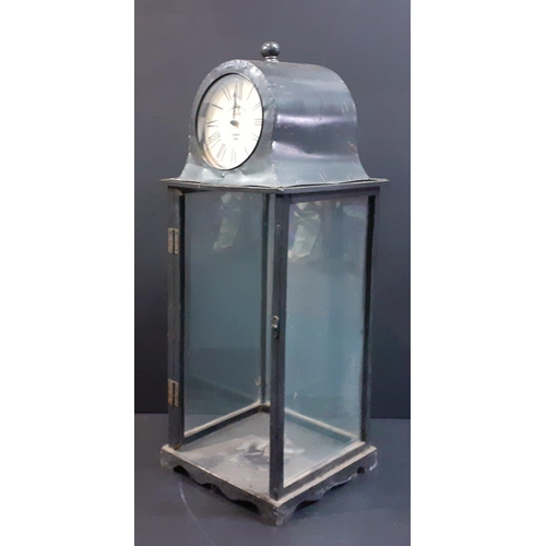 114 - Unusual but decorative glass display cabinet with modern repro clock to top. Note front glass door m... 
