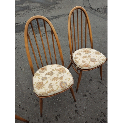 151 - ERCOL six place dining table with chairs. All in good condition. Chairs with detachable light cream ... 