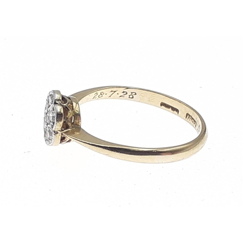 7 - Unmarked yellow metal DIAMOND (tested) flare head ring millgrain edging/setting seen commonly from t... 