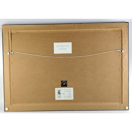 308 - Edinburgh Trams print TRAMS ON PRINCES STREET by John M Boyd. 78cm x 55cm approx and in a lovely war... 