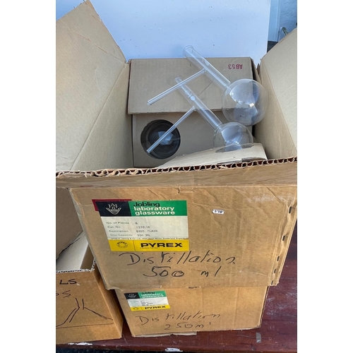 323 - Peebles High School fund raising - A science dept laboratory two boxes of distillation flasks 500ml ... 