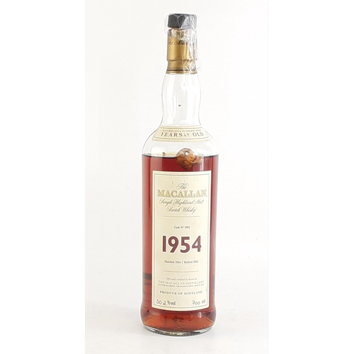 100 - MACALLAN 1954 47 Year Old single Malt. Cask #1902 Distilled 1954, Bottled 2002. 700ml. 52% Vol. 
One... 