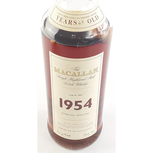 100 - MACALLAN 1954 47 Year Old single Malt. Cask #1902 Distilled 1954, Bottled 2002. 700ml. 52% Vol. 
One... 