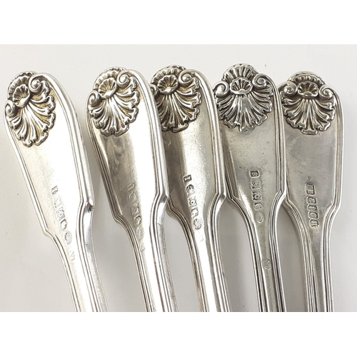 55 - A lovely set of five large silver plated armorial spoons, each 23cm long, some with Dutch tulip mark... 