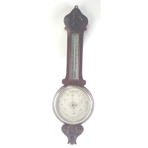123 - A wooden banjo barometer/thermometer, approx 80cm long.#129